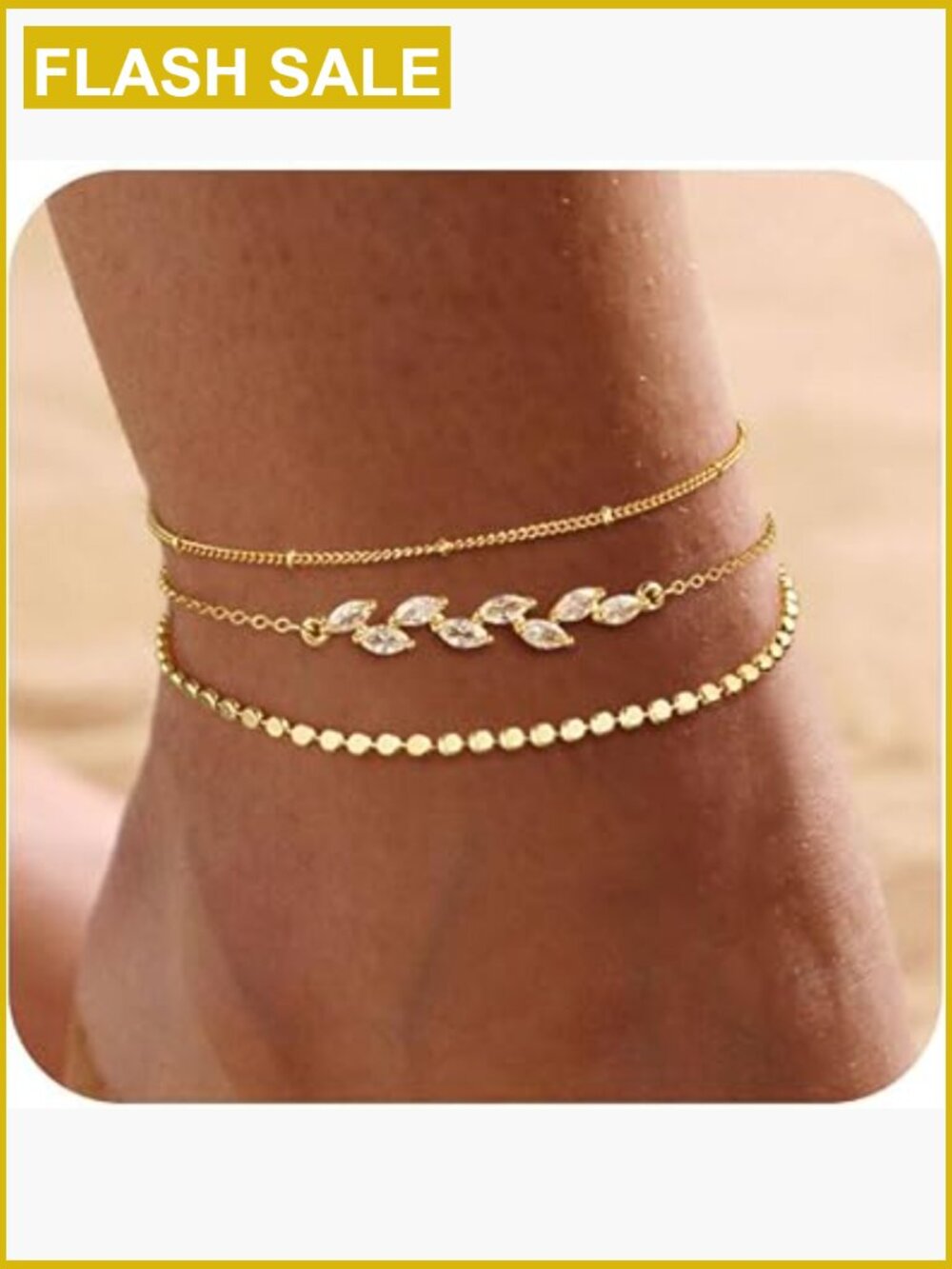 Women's Layered Anklet Set Gold & Silver Plated Waterproof Rope Chain Bracelets